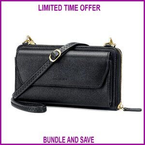 RFID Blocking Wristlet Crossbody Clutch with Multiple Compartments & Straps